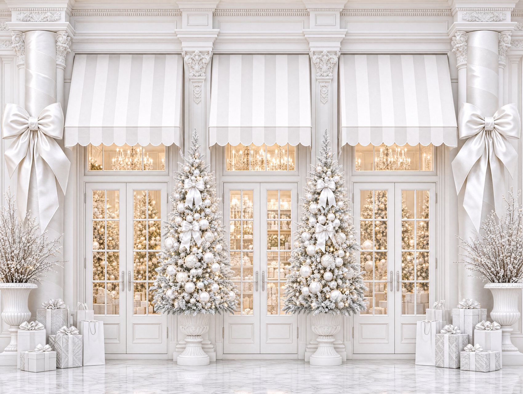 Parisian Christmas mini session in the DMV, Avenue de Noël storefront holiday backdrop
