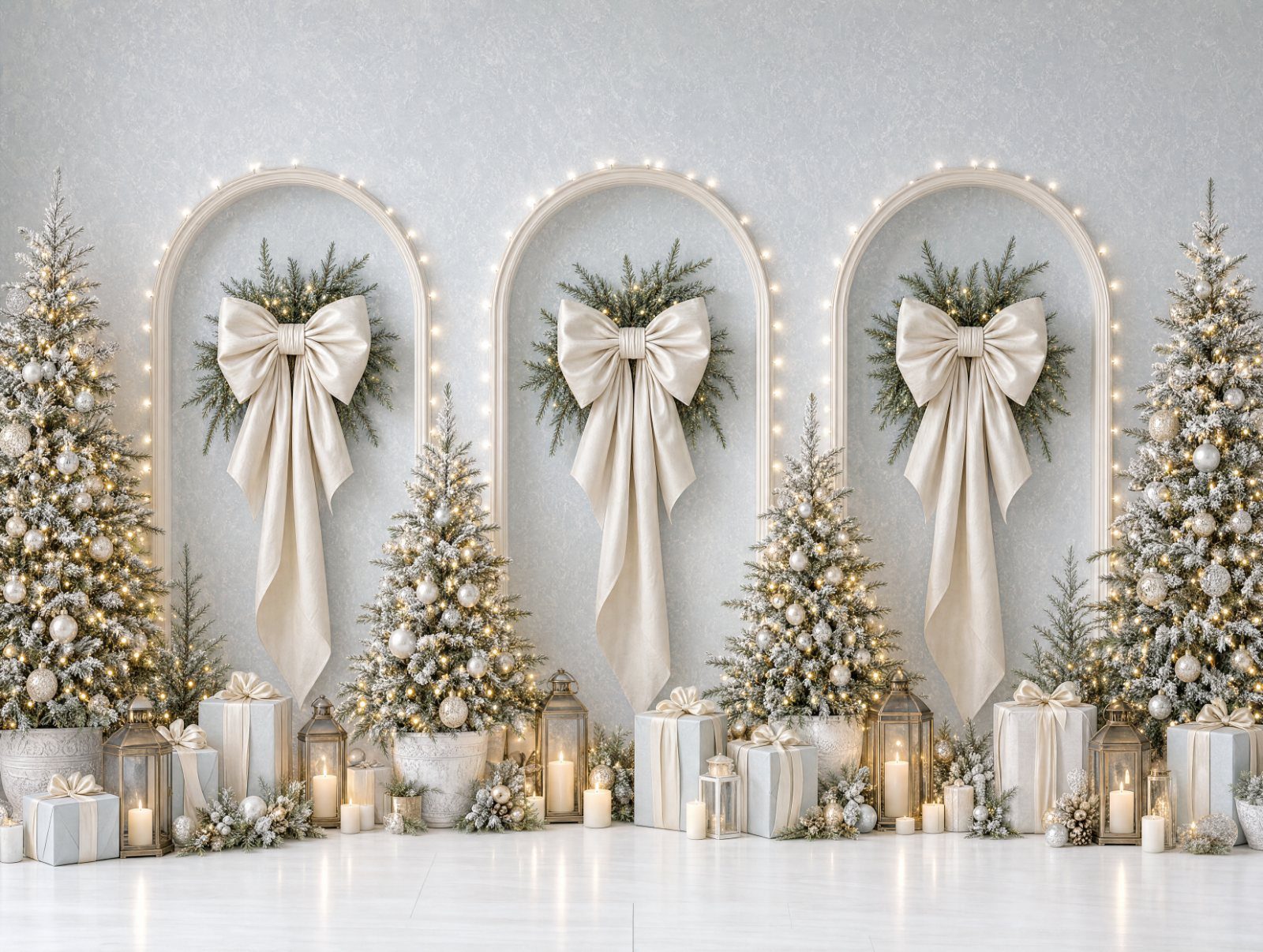 Christmas family photos in the DC, MD and VA area, The Champagne Bow Society backdrop with ivory and champagne bows