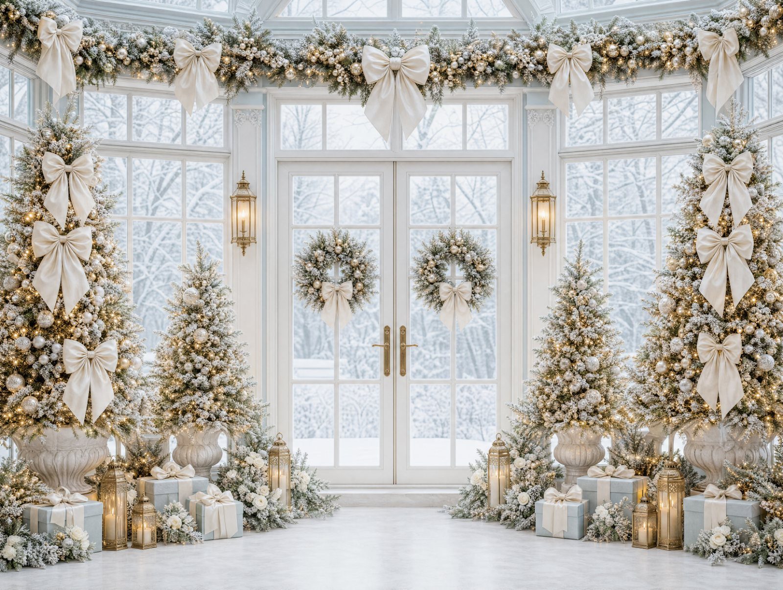 Christmas family photos in the DC, MD and VA area, The Champagne Bow Society backdrop with ivory and champagne bows