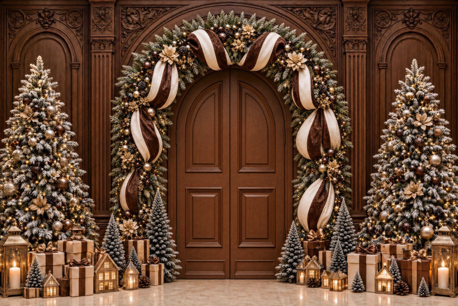 Christmas mini session in DC, Maryland and Virginia, A Very Chocolate Christmas storefront backdrop in chocolate and cream