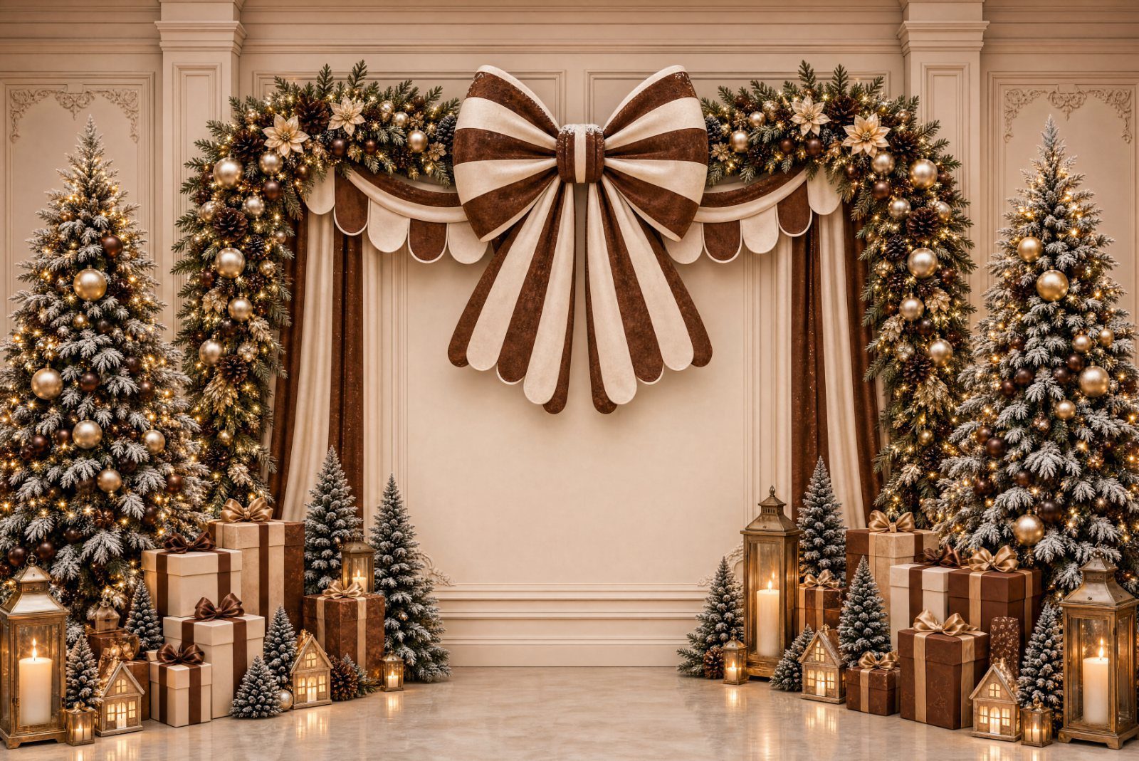 Christmas mini session in DC, Maryland and Virginia, A Very Chocolate Christmas storefront backdrop in chocolate and cream