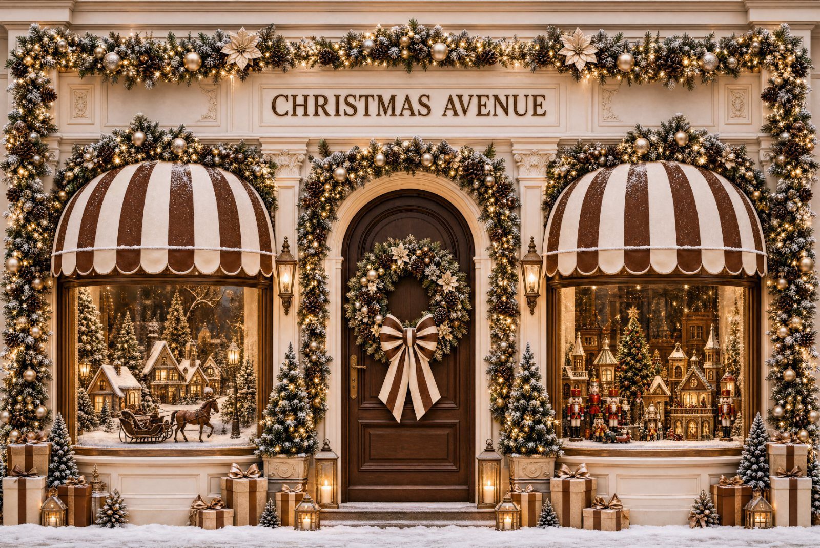 Christmas mini session in DC, Maryland and Virginia, A Very Chocolate Christmas storefront backdrop in chocolate and cream