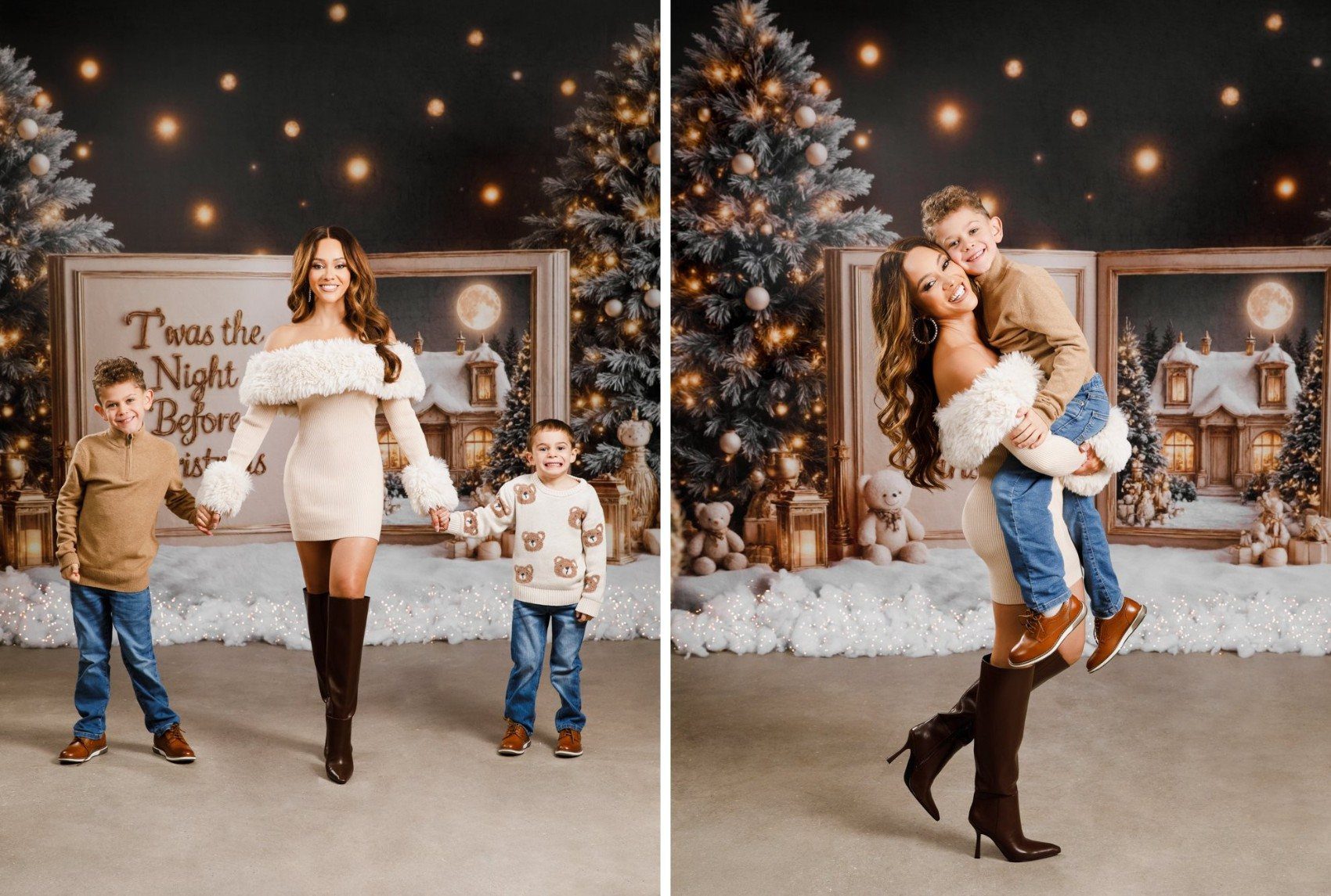 Gilded Holiday Christmas mini session in the DMV, gold storybook holiday backdrop for families