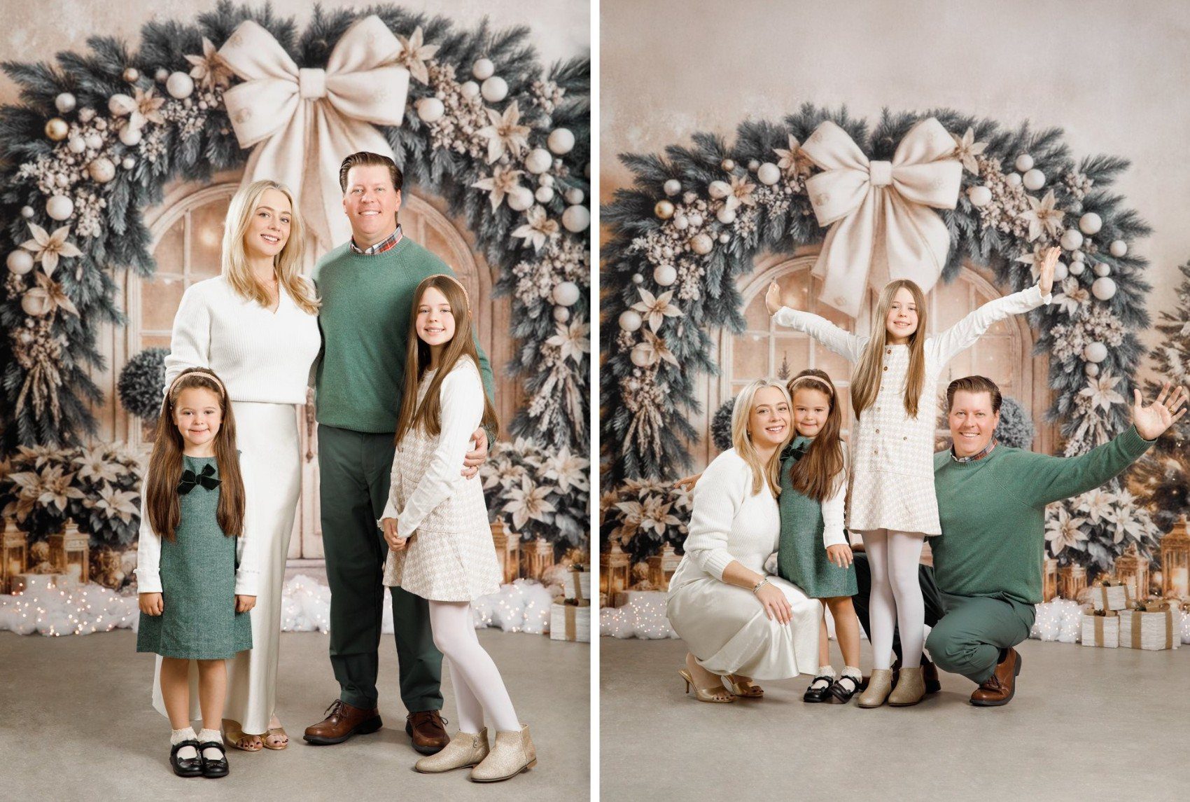 Gilded Holiday Christmas mini session in the DMV, gold storybook holiday backdrop for families