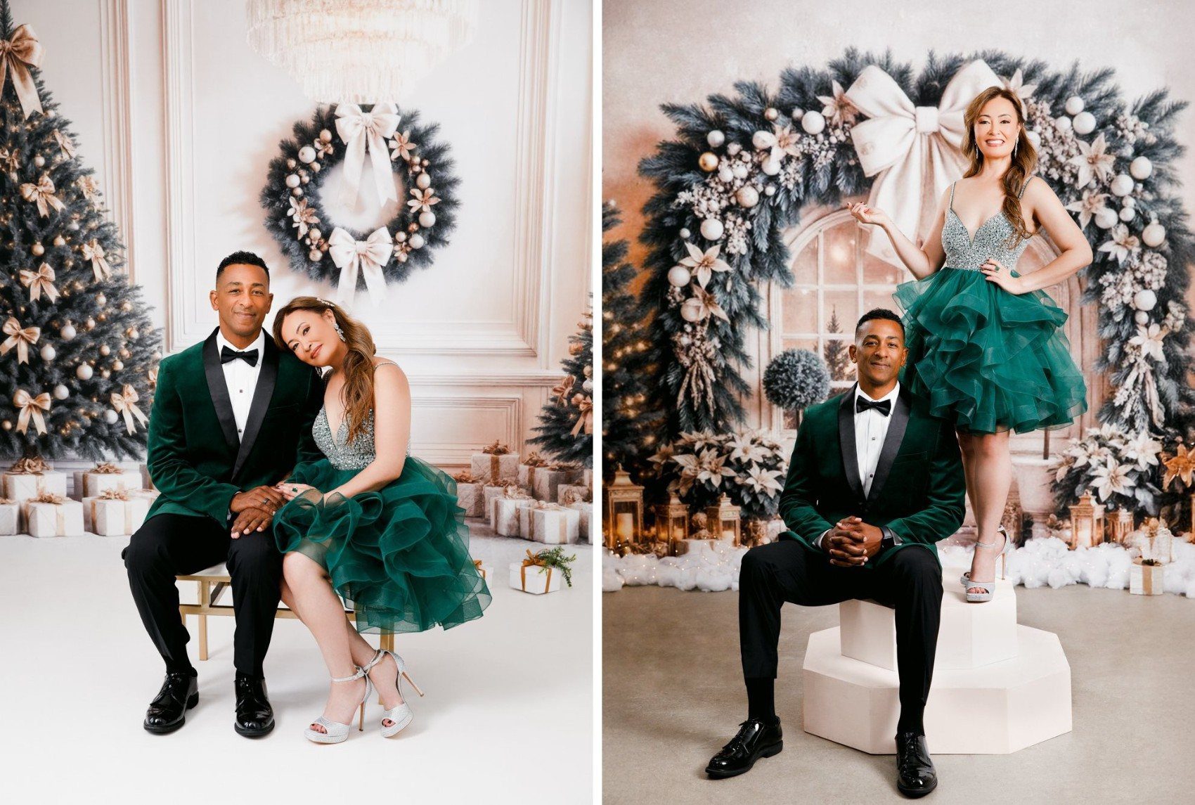 Gilded Holiday Christmas mini session in the DMV, gold storybook holiday backdrop for families