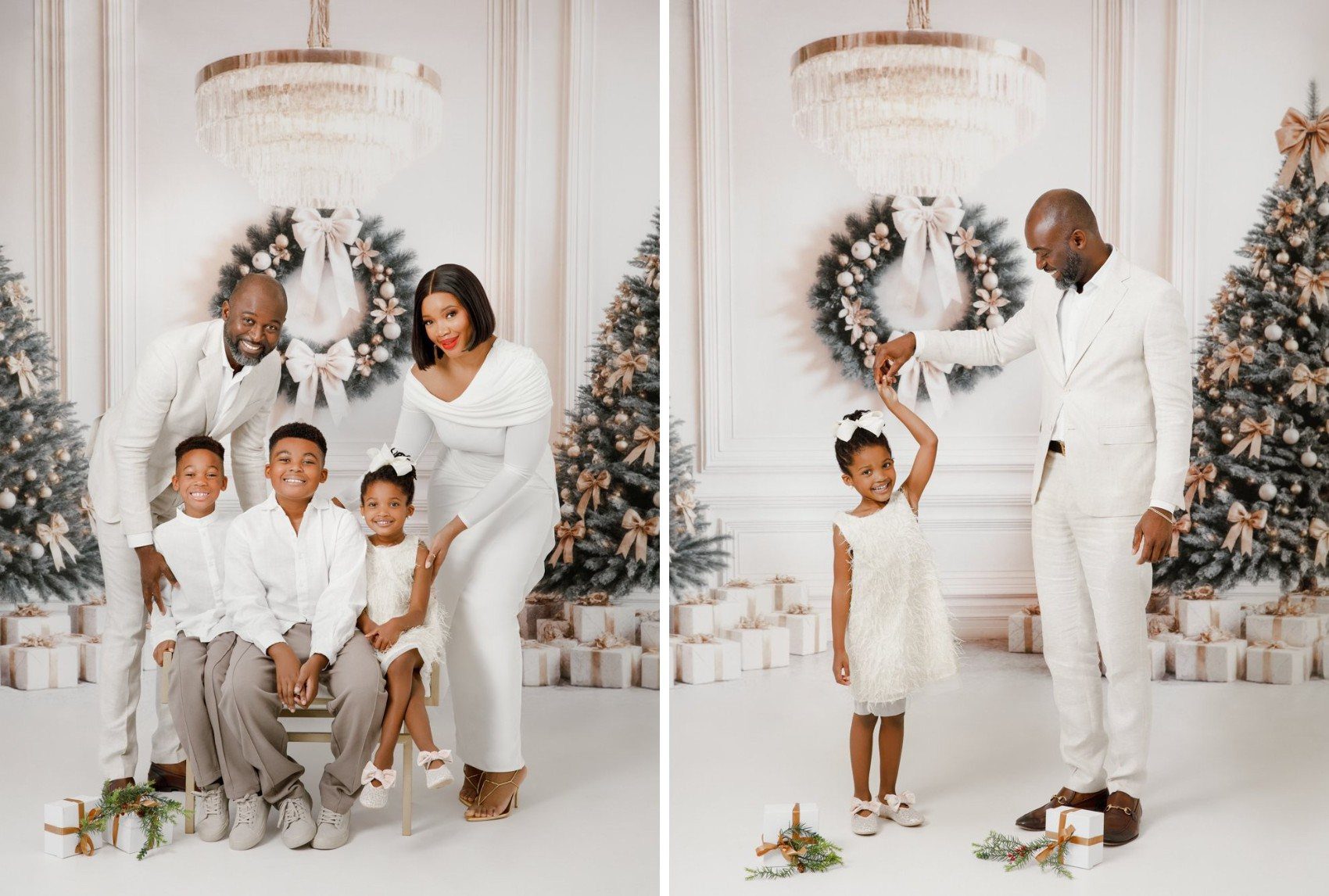 Gilded Holiday Christmas mini session in the DMV, gold storybook holiday backdrop for families