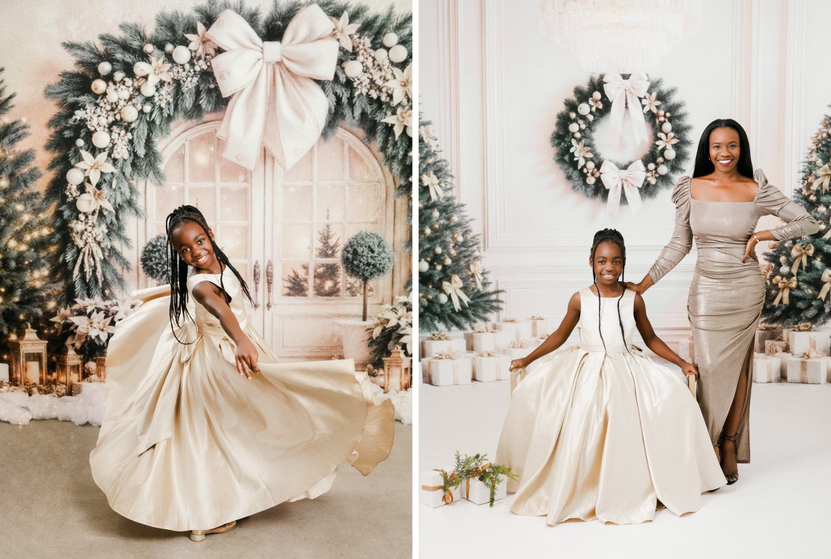 Gilded Holiday Christmas mini session in the DMV, gold storybook holiday backdrop for families