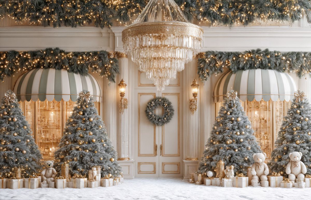 Gilded Holiday Christmas mini session in the DMV, gold storybook holiday backdrop for families