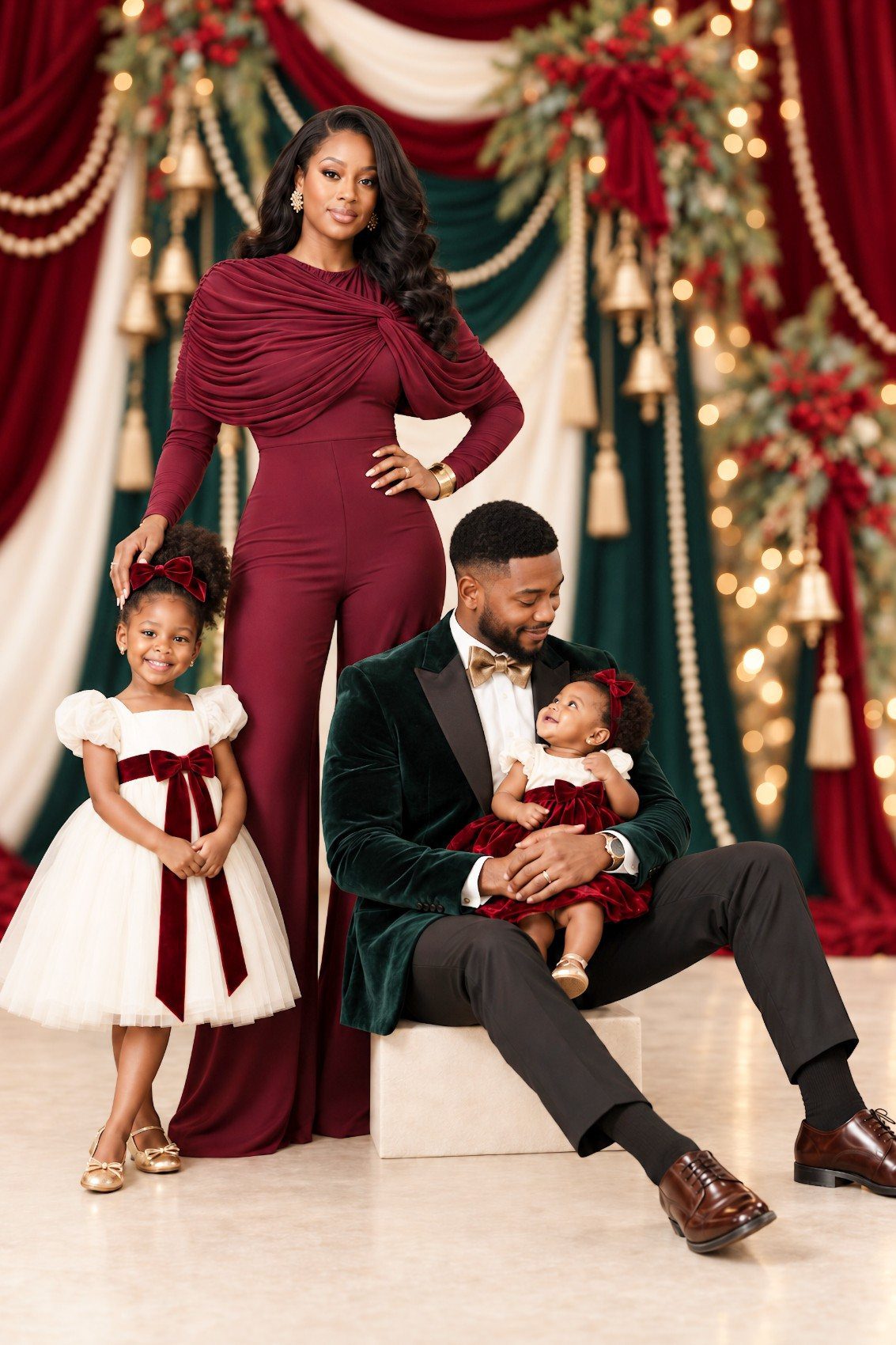 DMV holiday mini session photographer, Holiday Bordeaux backdrop in deep burgundy and emerald