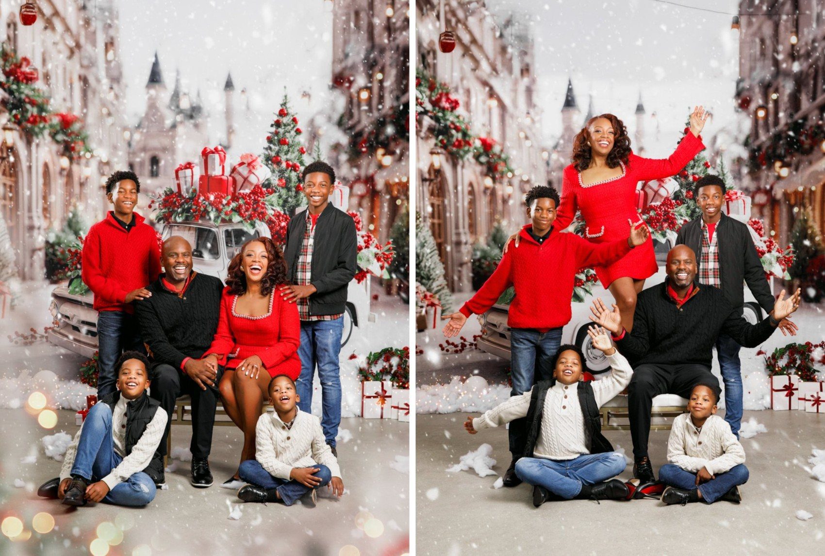 Christmas Noël mini session for DC, Maryland and Virginia families, classic red holiday backdrop