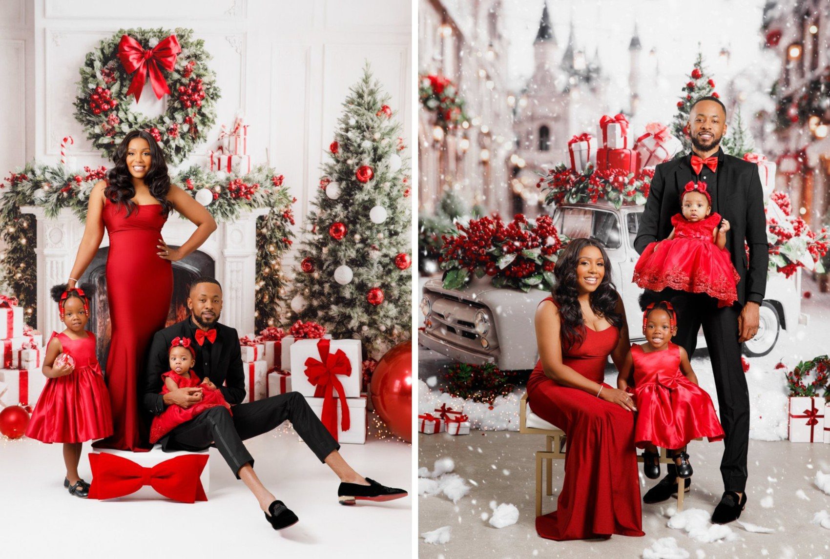 Christmas Noël mini session for DC, Maryland and Virginia families, classic red holiday backdrop
