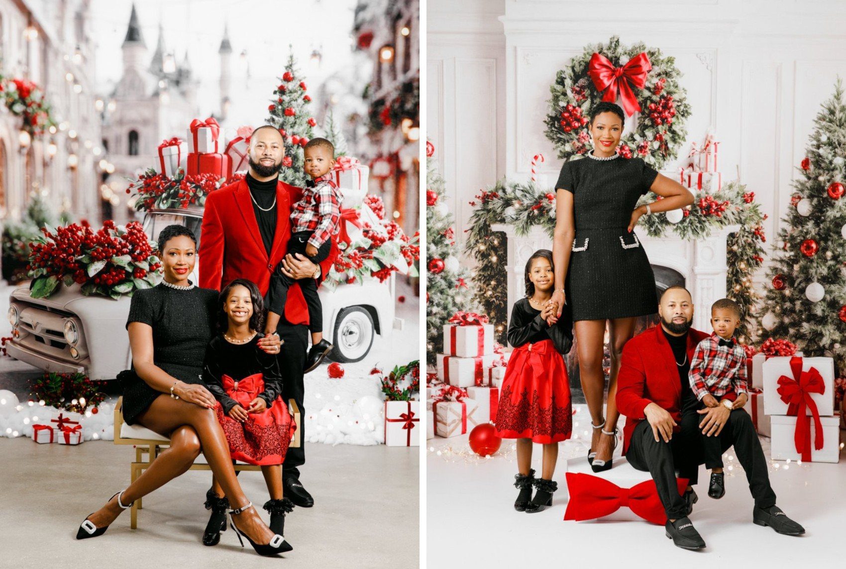 Christmas Noël mini session for DC, Maryland and Virginia families, classic red holiday backdrop