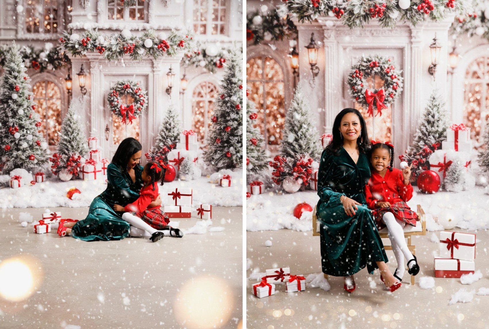 Christmas Noël mini session for DC, Maryland and Virginia families, classic red holiday backdrop