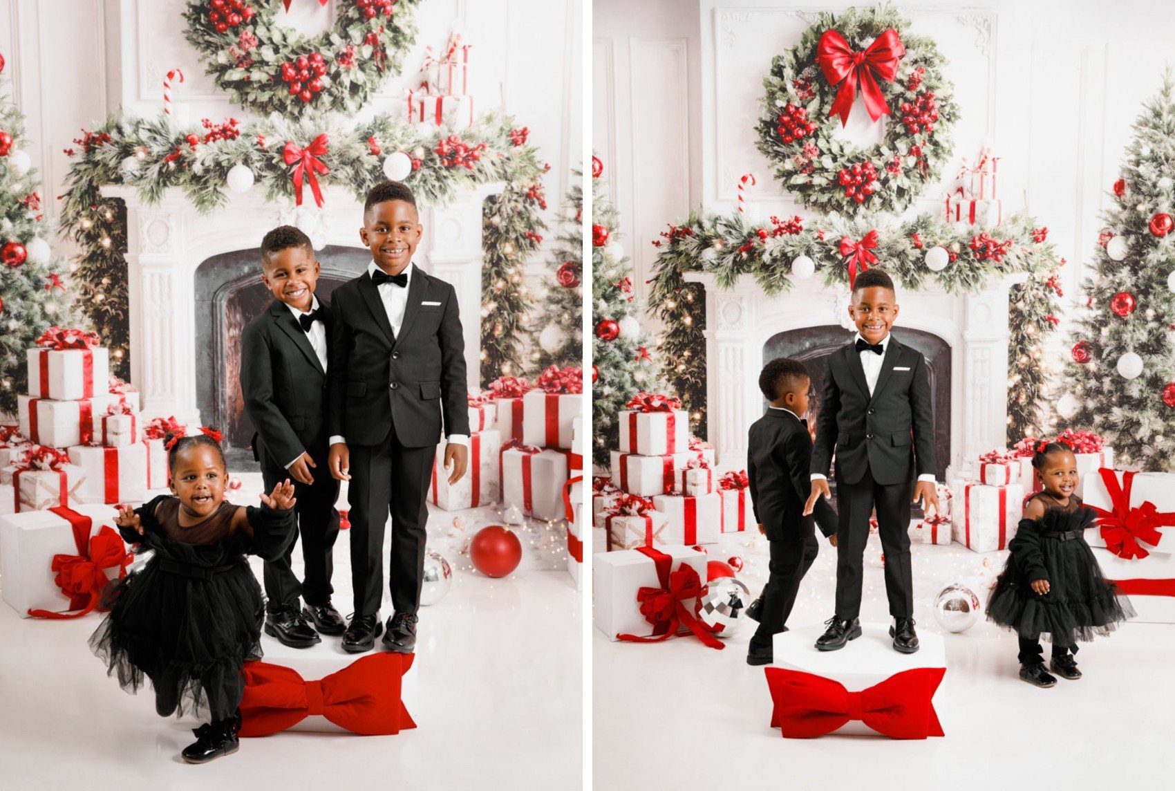 Christmas Noël mini session for DC, Maryland and Virginia families, classic red holiday backdrop